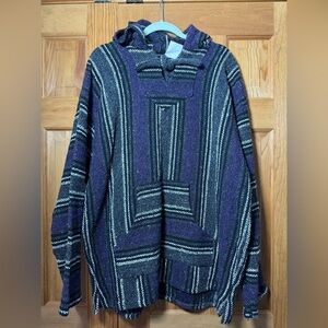 Authentic Mexican Baja Hoodie Drug Rug Pullover Sweatshirt Surfer Poncho purple